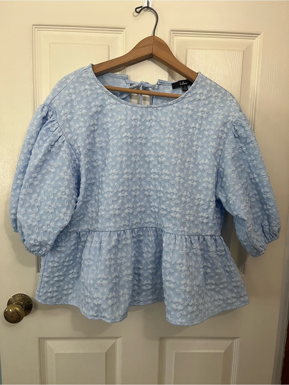 Lulus Puffed Sleeve Jacquard Top with Tie Back XL
